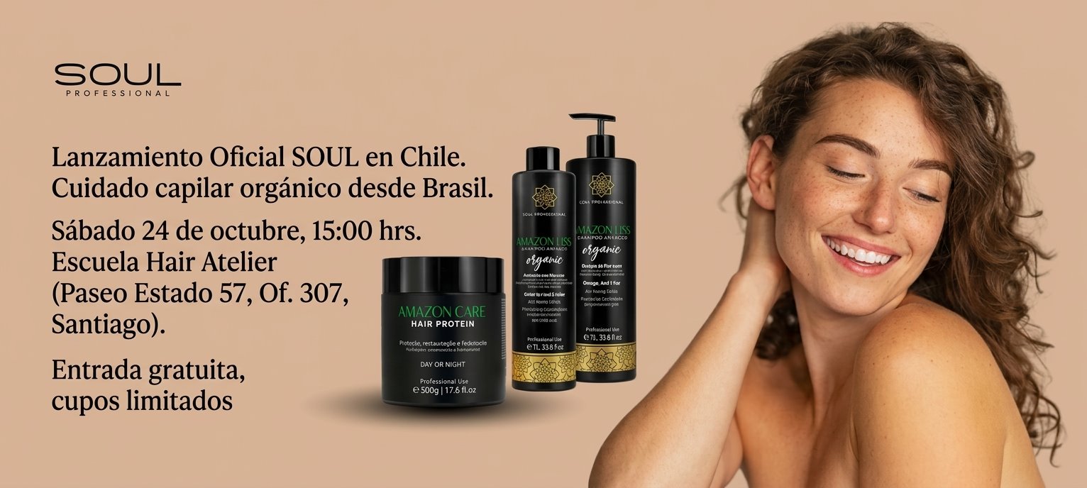 Lanzamiento oficial de SOUL en Chile: sábado 24 de octubre, 15:00 hrs, en Escuela Hair Atelier, Paseo Estado 57, Of. 307, Santiago. Entrada gratuita, cupos limitados.